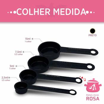 Imagem de Colher Medida 4 (Quatro) Peças Colher de Chá e Sopa Cor Preto Polipropileno Panelinha Rosa