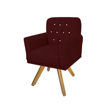 Imagem de Combo 2 Poltronas Estofadas Base Giratória de Madeira Salão Anitta Suede Vermelho Bordo LM DECOR