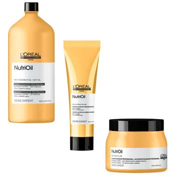 Imagem de Condicionador + Máscara Nutritiva+ Creme Antifrizz Loreal NutriOil Profissional  Cabelos Quebradiços