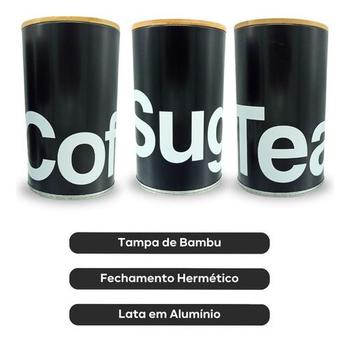 Imagem de Conjunto 3 Latas Herméticas Tampa De Bambu Multiuso - Preto