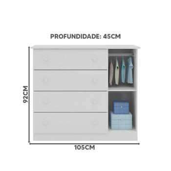 Imagem de Conjunto De Quarto Infantil Helena Branco Com Guarda Roupa e Cômoda 1 Porta - Phoenix Baby Branco