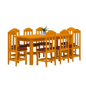 Imagem de Conjunto Mesa De Jantar Madeira Maciça Safira Com 8 Lugares Estofados Cerejeira Shop JM