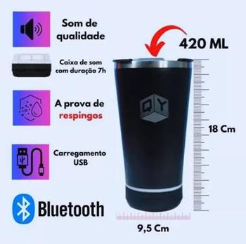 Imagem de Copo Termico 420ml COM Caixa DE Som Bluetooth abridor praia piscina carnaval