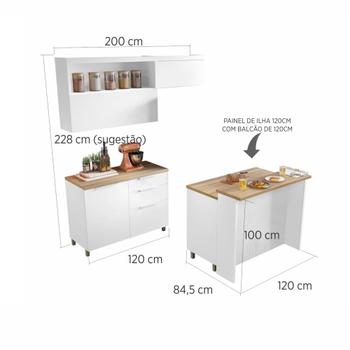 Imagem de Cozinha Modulada Marquesa Gourmet Nesher Ripada MDF 5 Peças Branca Nature