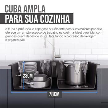 Imagem de Cuba Cozinha Gourmet Pia Aço Inox Dupla Quadrada Dourado Gold