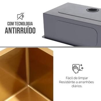 Imagem de Cuba Cozinha Gourmet Quadrada Gold Dourado Inox Acessórios