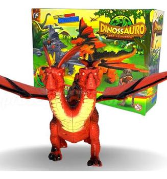 Imagem de Dinossauro Dragão Brinquedo Com 2 Cabeças Anda Emite Luz Som