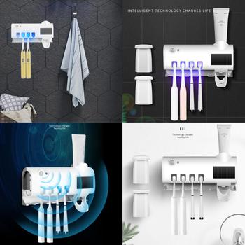Imagem de Dispenser Escovas de Dente Com Luz UV Esterilizador Elimina Bactéria Suporte Aplicador Pasta Dente De Banheiro