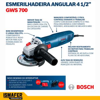 Imagem de Esmerilhadeira Angular Elétrica Bosch 4.1/2 710w Gws 700 Azul 220V