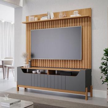 Imagem de Estante Home Theater para TV 70 com 4 Portas Moema Permóbili Grafite/Nature - 100% MDF