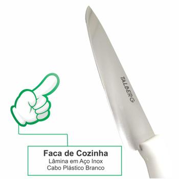 Imagem de Faca de Corte Utensílio de Cozinha Lâmina Aço Inox Cabo Plástico Branco Profissional 32cm Facas