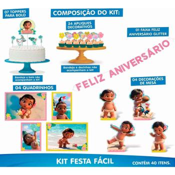 Imagem de Festa Moana Baby Kit Decoração Aniversário Infantil Com 40 Itens