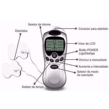 Imagem de Fisioterapia Massagem Acupuntura Aparelho Eletroestimulador com 4 Eletrodos Multifuncional Dores nas Costas Quadril