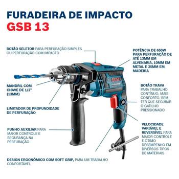 Imagem de Furadeira Martelete Bosch GSB 13RE 750W 110V Caixa Papelão