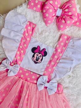 Imagem de Jardineira Romper Roupa De Bebe Body Mesversario Minnie Rosa