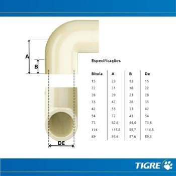 Imagem de Joelho 90 Graus Aquatherm Soldável Cpvc Bege Para Tubo Água Quente 3/4” Polegadas De 22mm Tigre