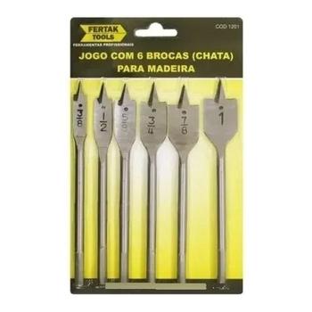 Imagem de Jogo Brocas Chatas Madeira Kit com 6 Peças Conjunto Haste 1/4 Marca Profissional Fertak Ferramentas