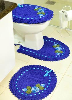 Imagem de Jogo De Tapete Para Banheiro De Croche 3 Peças Azul Royal