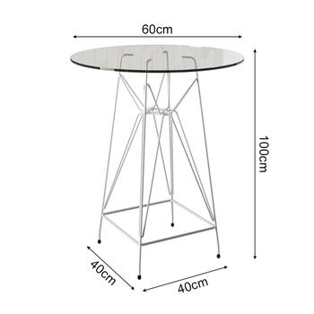 Imagem de Jogo Mesa Bistrô Eames Vidro 60cm 2 Banquetas Preta Base Ferro Branco