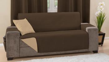 Imagem de Jogo protetor de sofá impermeavel ultrassonico king 2 e 3 lugares marrom e caqui