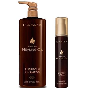 Imagem de Keratin Oil Shampoo Lustrous 950ml e Leave-in Defrizz Lanza