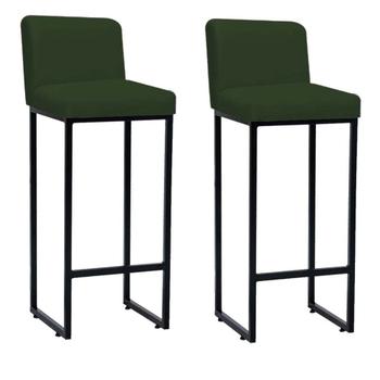 Imagem de Kit 02 Banqueta Alta Com Encosto Lucca -60cm chão até o assento Industrial Ferro Preto Suede Verde Musgo - Ahazzo Móveis