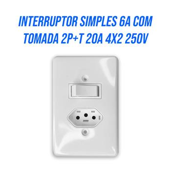 Imagem de Kit 10 interruptor 1 tecla 6A com tomada 20A 2P+T 250V embutir 4x2 Ilumi