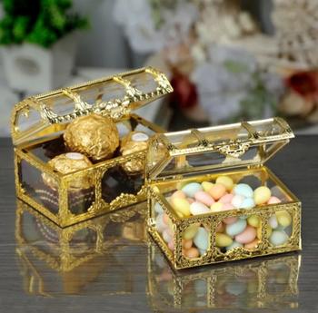 Imagem de Kit 12 Mini Baú Dourado De Acrílico Enfeite Para Festa Lembrancinha Decoração