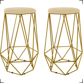 Imagem de Kit 2 Banquetas Decorativas Para Sala Hexagonal Aramado Base Bronze/Dourada/Preta Suede Cores - Clique E Decore