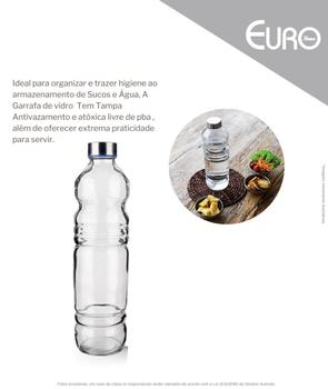 Imagem de Kit 2 Garrafas De Vidro Euro Home Redonda H2o tampa Inox 1 L