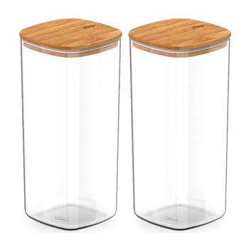 Imagem de Kit 2 Pote Hermético Tampa De Bambu Transparente 1,5L Ou