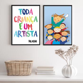 Imagem de Kit 2 Quadros Infantis Toda Criança É UmArtista 33x24cm - com vidro