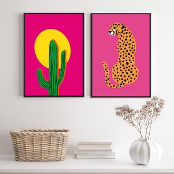 Imagem de Kit 2 Quadros Rosa Pink - Leopardo E Cacto 33X24Cm