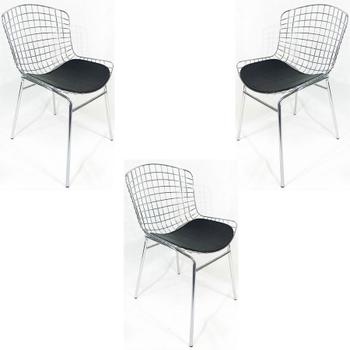 Imagem de Kit 3 Cadeiras BERTÓIA cromada assento preto tubular - Poltronas do Sul