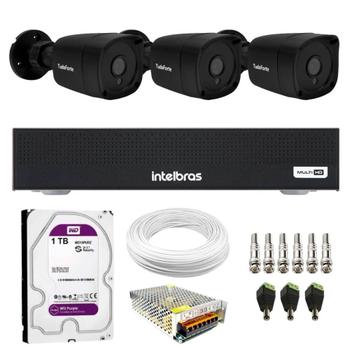 Imagem de Kit 3 Câmeras Bullet TF 2020 B Black Tudo Forte Full HD 1080p Visão Noturna 20M Proteção IP66 + DVR Intelbras MHDX 1104-C 4 Canais + HD 1TB Purple