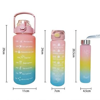 Imagem de kit 3 Garrafas de água Degradê Decorada Portátil com Tampa e Canudo 2L 900ML e 300ML Resistente