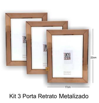 Imagem de Kit 3 Porta Retrato Metalizado Luxo 15x20 Moldura de Fotos