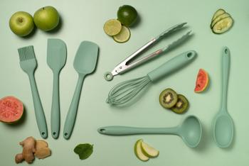 Imagem de Kit 3 utensílios de Silicone Cozinha Verde menta OU colher espátulas