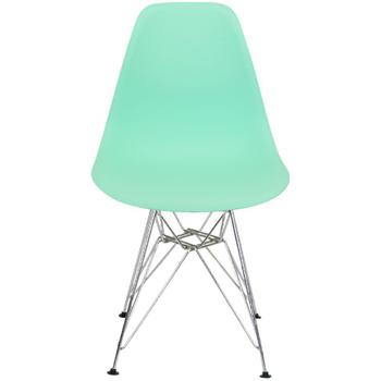 Imagem de Kit 4 Cadeiras Charles Eames Eiffel Base Metal Cromado Verde Agua