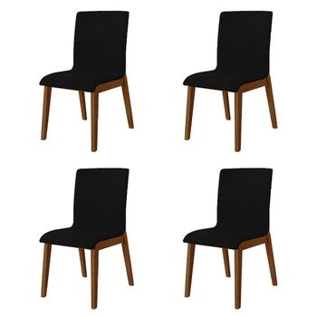 Imagem de Kit 4 Cadeiras de Jantar Diamante Estofada em Tecido Sintético Preto Base Madeira Maciça Imbuia