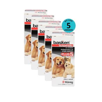 Imagem de Kit 5 VermífugoBasken Susp. Plus 5 Cães e Gatos 20ml- König