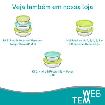 Imagem de Kit 8 Potes Tigela Saladeira de Vidro com Tampa Plástica Oceani 3,8 litros Vitazza: Para Servir e Organização de Cozinha e Geladeira Opção Sustentável