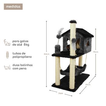 Imagem de Kit Arranhador Para Gato Sisal Casa com Rede + Poste Cara de Gato - MIUPET STORE