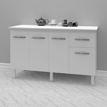 Imagem de Kit Balcão Cozinha Gabinete Camile 138 cm Branco com Tampo Tampão 140 cm Branco