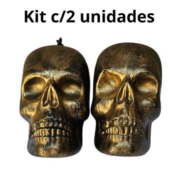 Imagem de kit c/2 Cabeça crânio decoração dourado esqueleto c/corrente