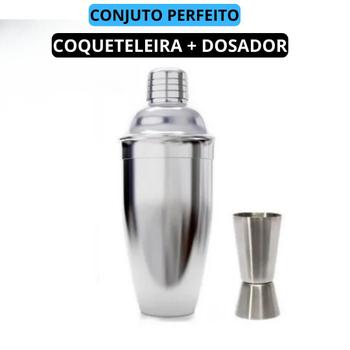 Imagem de Kit Caipirinha Coqueteleira 500ml Inox e Dosador de Bebidas de 50ml/25ml Profissional para Batidas e Drinks