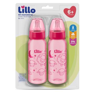 Imagem de Kit com 2 Mamadeiras Divertidas 240ml Bico 6m+ Rosa - Lillo 