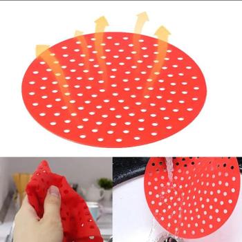 Imagem de Kit com 2 tapetes redondos de silicone práticos para fritadeira elétrica 16cm x 16cm