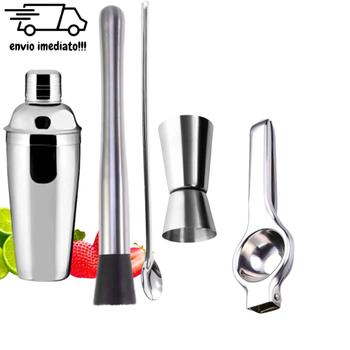 Imagem de Kit Completo Coqueteleira Inox Boston 820 ml + Socador + Espremedor de Limão + Colher Bailarina + Dosador de Bebidas