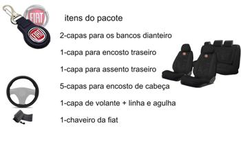 Imagem de Kit Completo Proteção Capas Tecido Gran Siena '12-'21 - Banco, Volante, Chaveiro - Personalizável